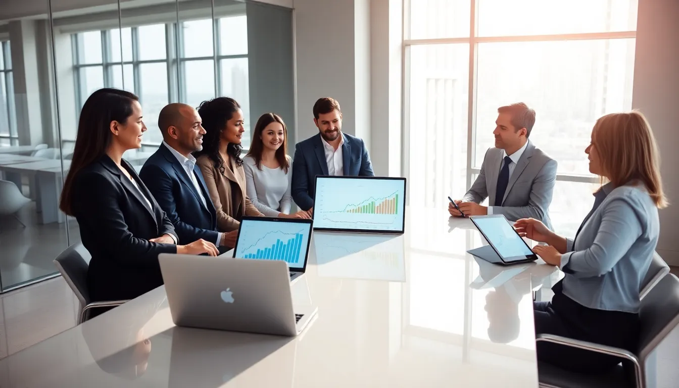 professionals discussing 401k vs brokerage accounts in a modern office.